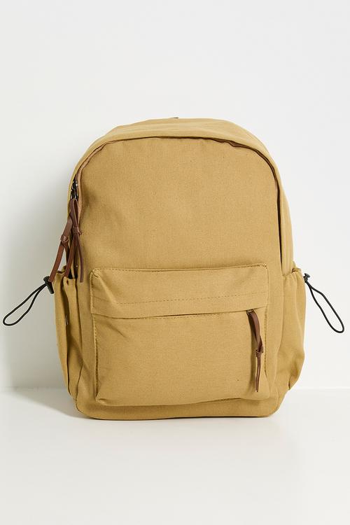 PU zipper pull backpack - khaki
