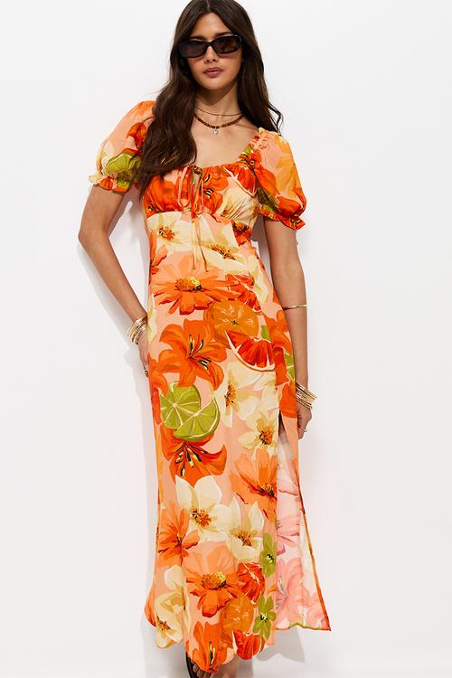 Sally fruit twist front midi - orange