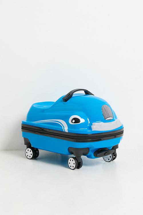Retro car-shaped ride-on trolley bag - ocean blue