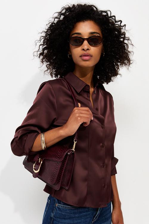 K Santana Waisted Satin Shirt - Brown