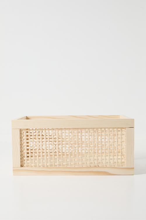 Medium rattan detail storage box - light beige