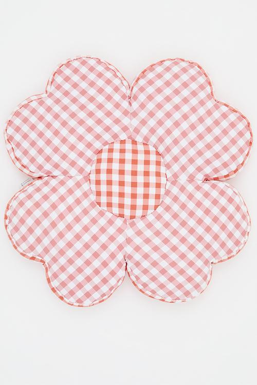 Gingham flower-shaped cushion - pink/red