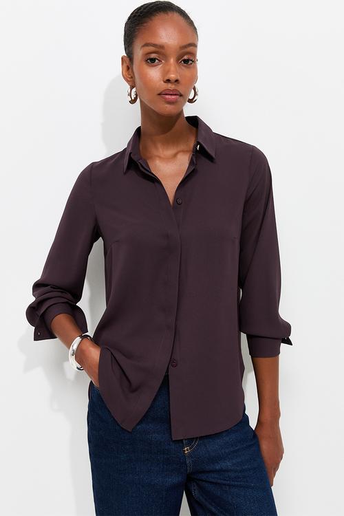 K Claire Plain Ls Shirt - Burgundy