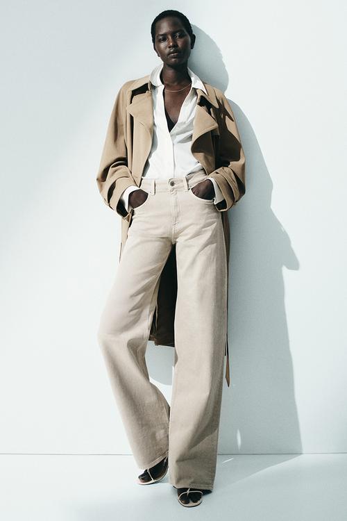Wide high waist jeans - beige