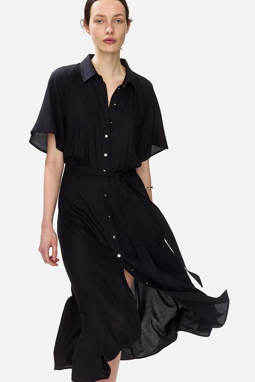 Tie-belt shirt dress - black