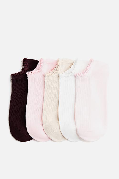 5-Pack shaftless socks - pink/burgundy