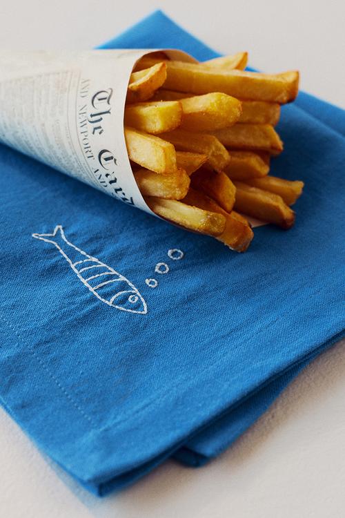 4-Pack embroidery-detail linen-blend napkins - blue/fish