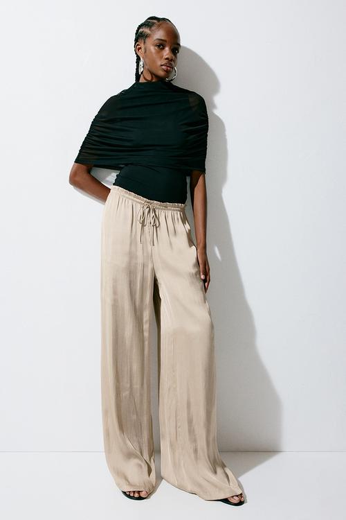 Satin drawstring trousers - beige
