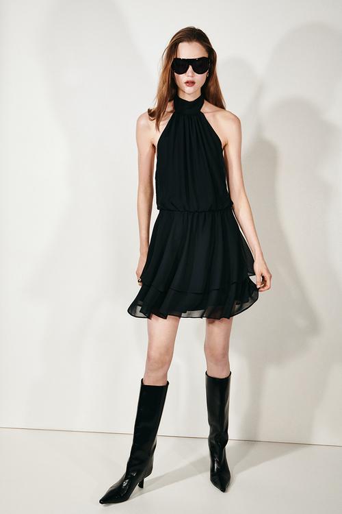 Chiffon halterneck dress - black