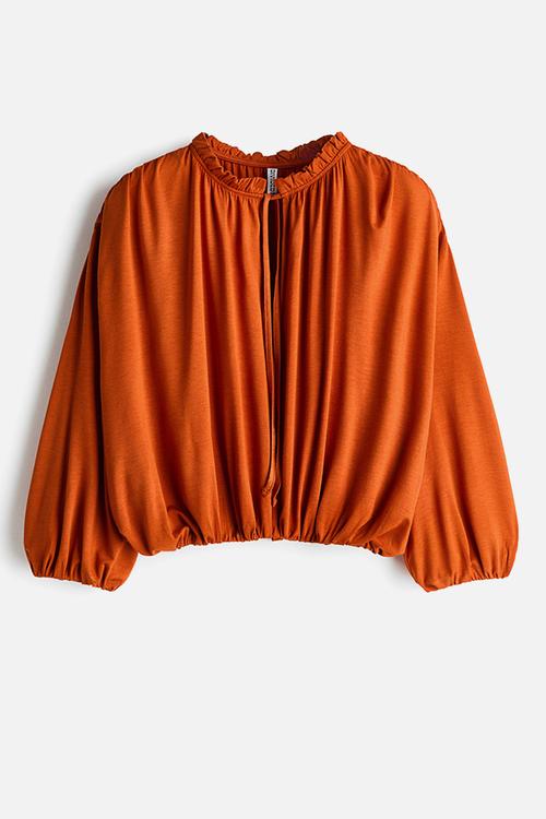 Gathered viscose top - dark orange
