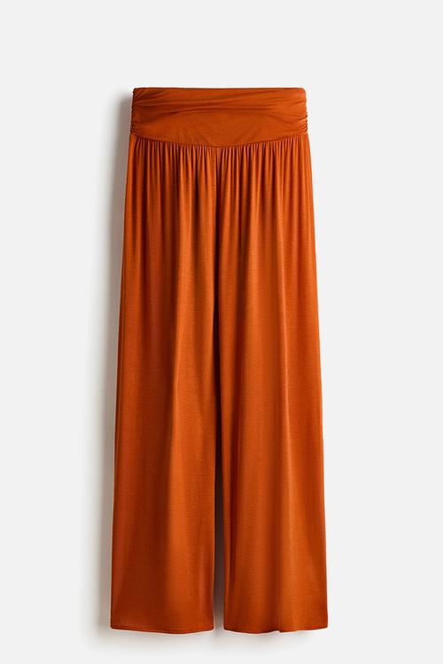 Gathered viscose trousers - dark orange