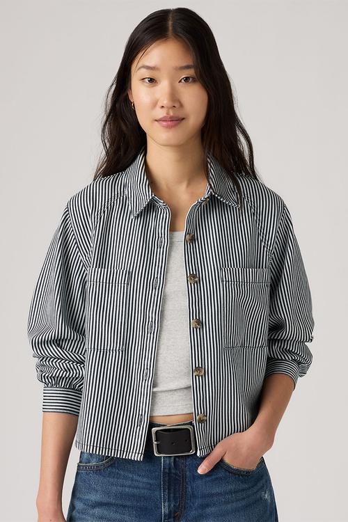 Tini Ls Utility Shirt -  Afia Railroad Stripe Indigo Denim - Tencel