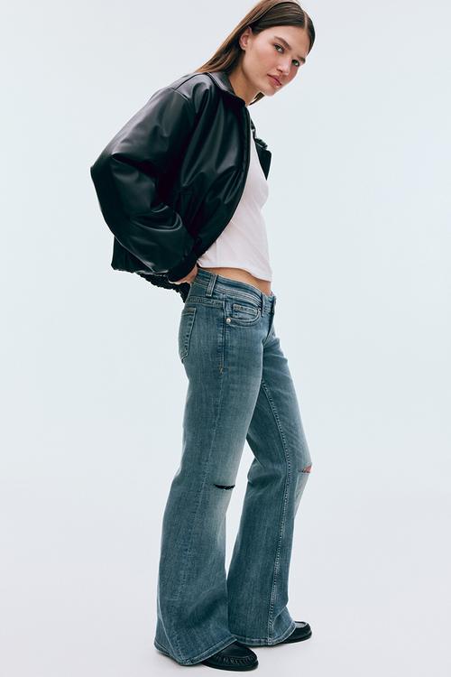 Flared leg ultra low waist jeans - denim blue