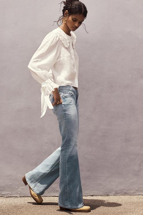 Flared leg ultra low waist jeans - light denim blue