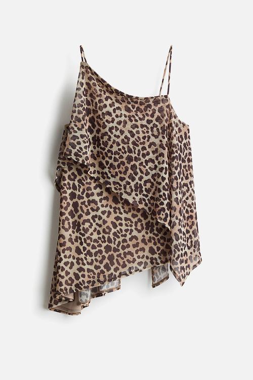 Asymmetric mesh top - light beige/leopard print