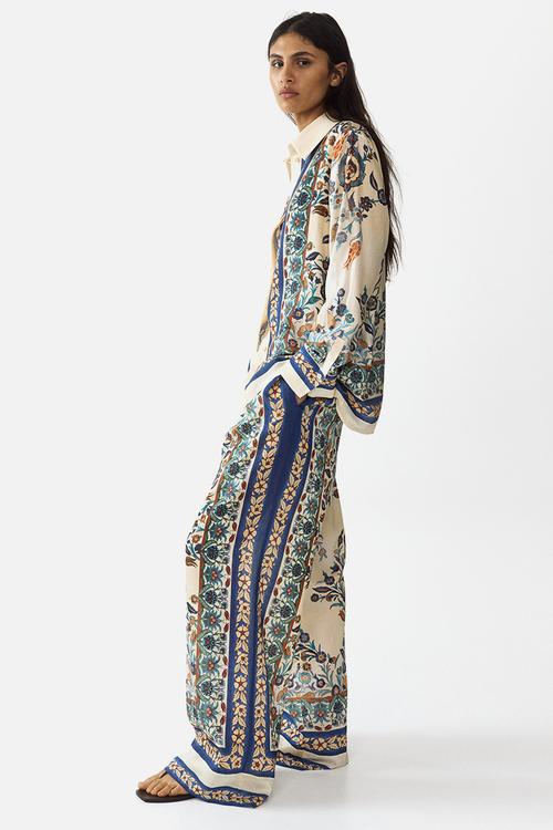 Oversized printed shirt - light beige/floral