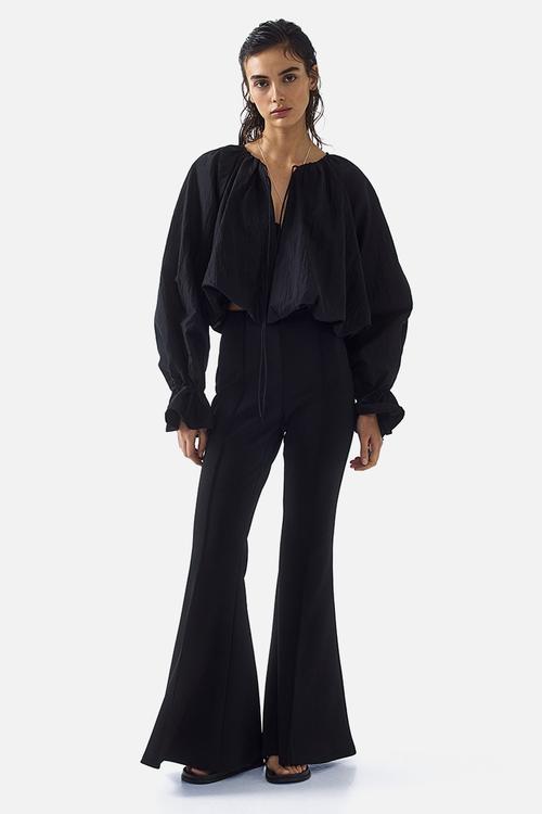 Crease-leg flared trousers - black