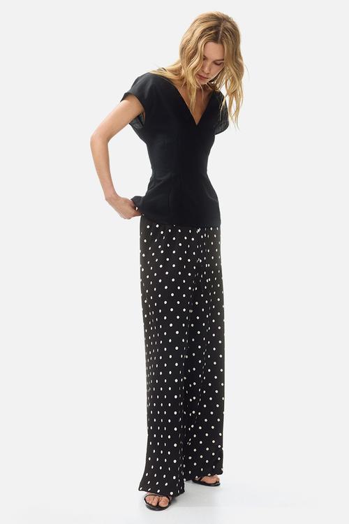 Wide pull-on trousers - black/polka dot