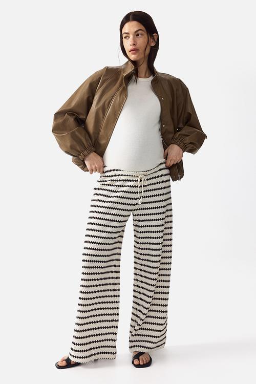 Mama before & after knitted trousers - white/striped