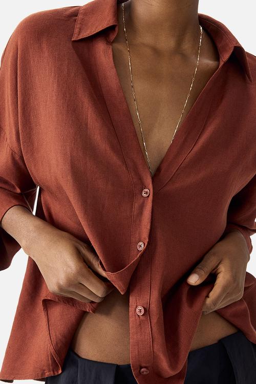 Linen-blend shirt - brown