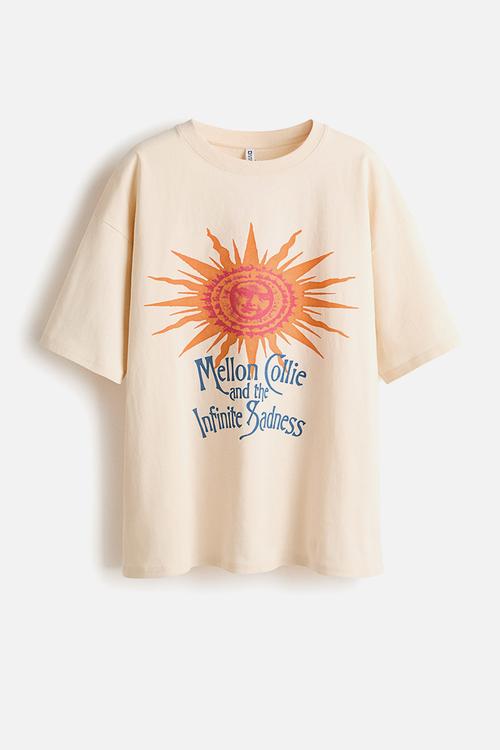 Oversized print-motif T-shirt - beige/the smashing pumpkins