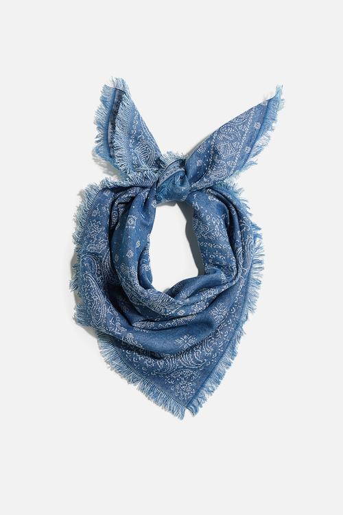 Printed cotton scarf - blue/paisley pattern