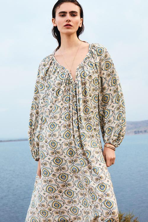 Oversized tunic dress - light beige/patterned