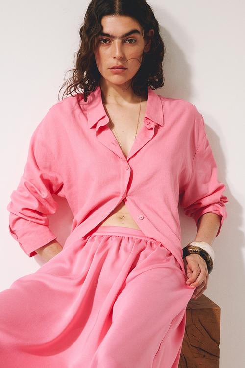 Linen-blend shirt - pink