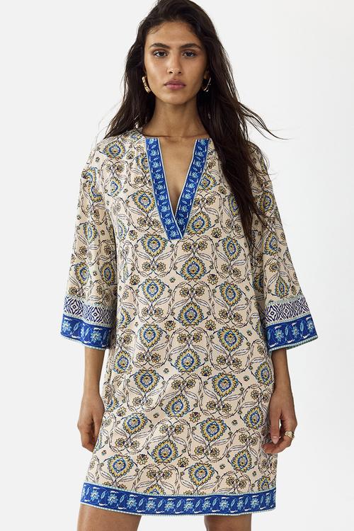 Viscose tunic dress - light beige/patterned