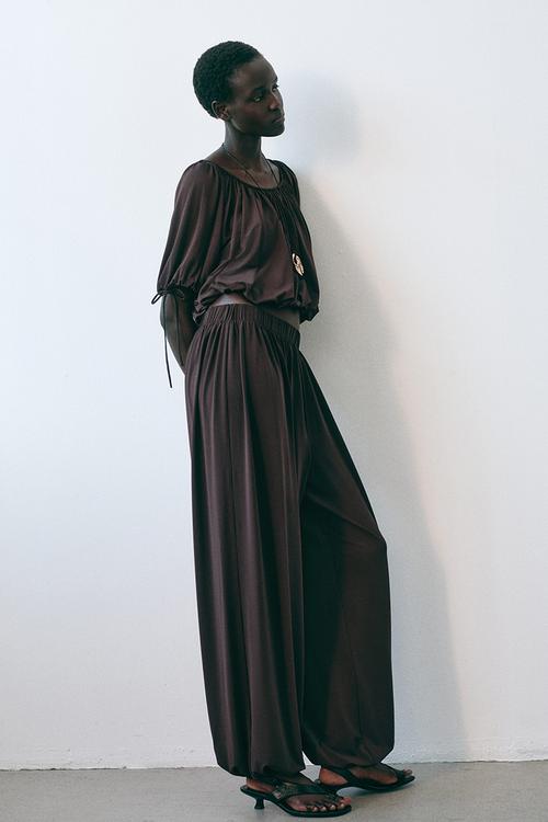 Pull-on balloon trousers - dark brown