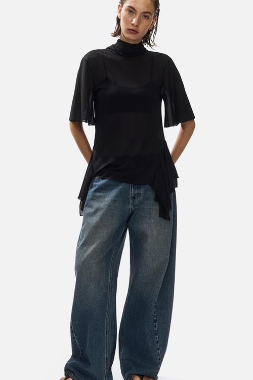 Flounced top - black