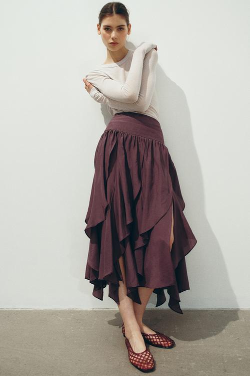Asymmetric midi skirt - plum red