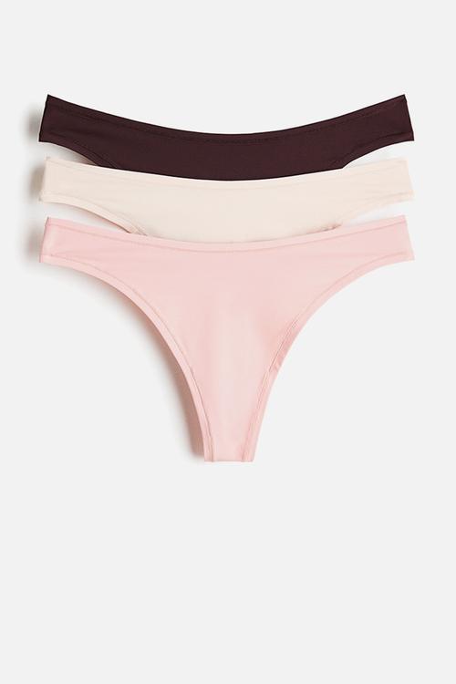 3-Pack microfibre thong briefs - dark brown/cream/light pink