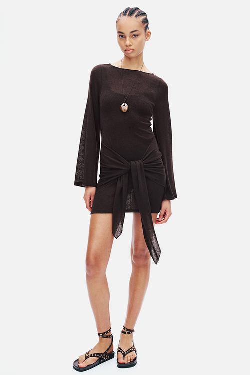 Tie-detail dress - dark brown