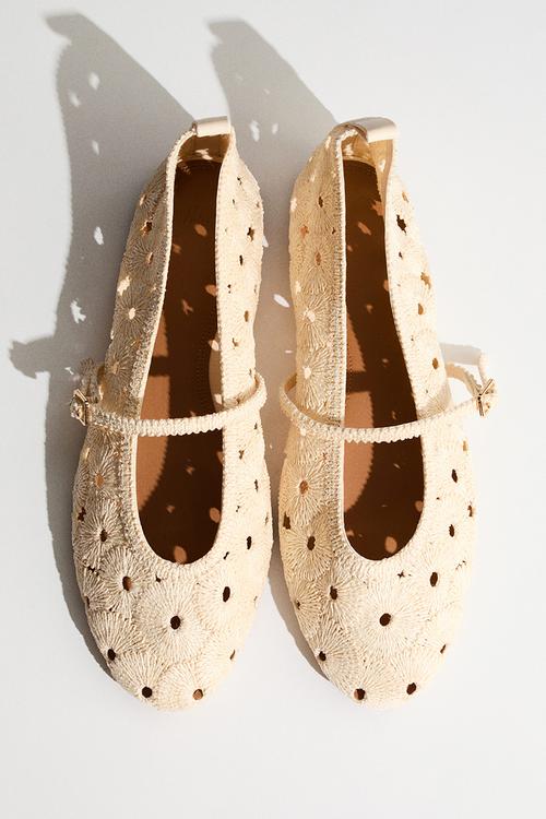 Straw mary jane ballet flats - light beige