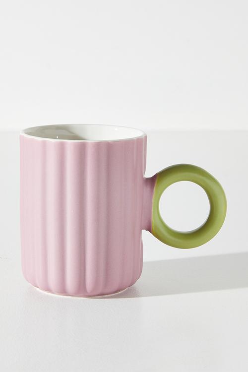 Relief Mug with Coloured Handle Single 370ml - Mauve Stripe 
