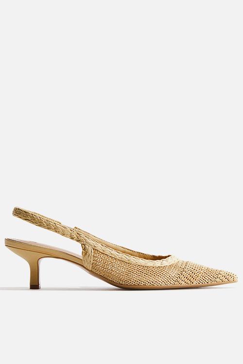 Kitten-heeled straw slingbacks - beige