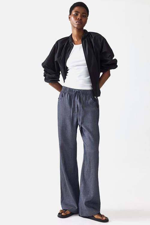 Straight drawstring trousers - dark denim blue