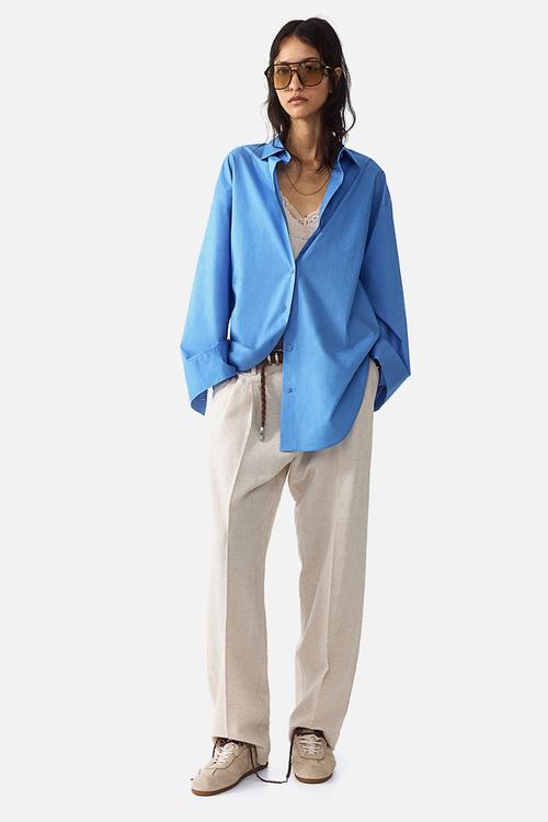 Tapered linen-blend trousers - light beige