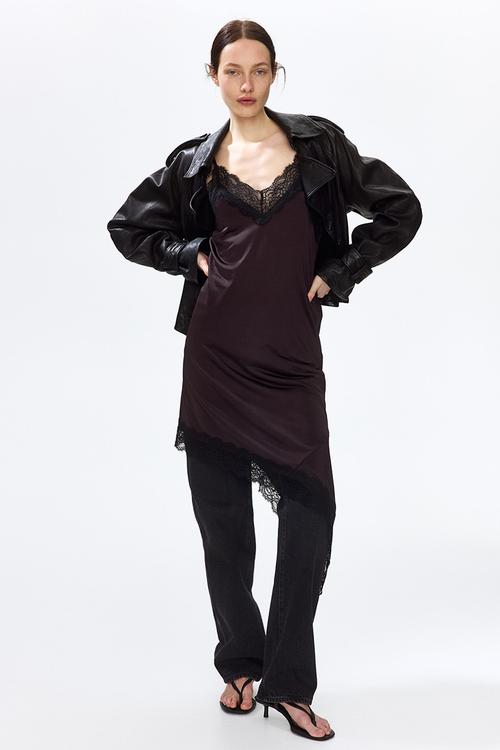 Lace-trimmed strappy dress - dark brown/black