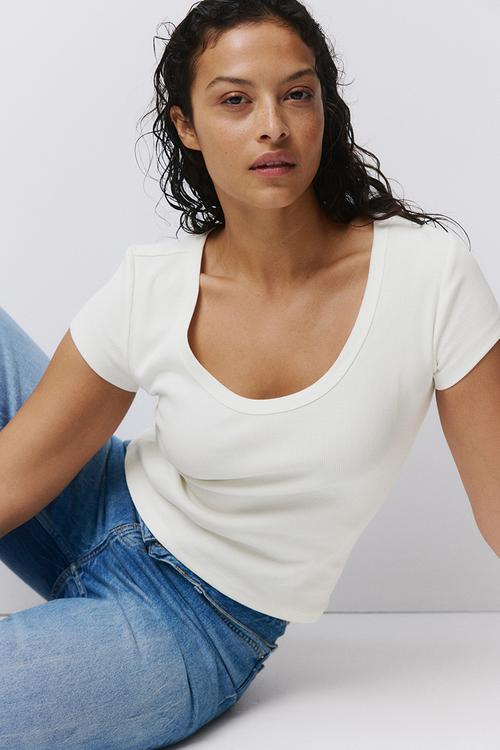 Ribbed scoop-neck t-shirt - white