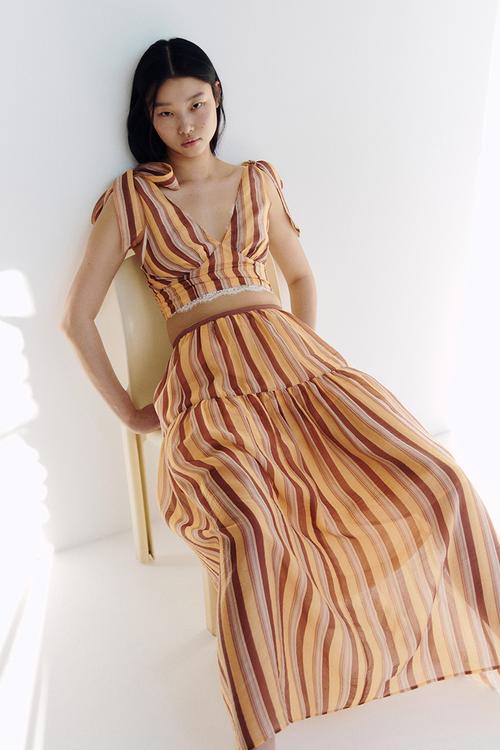 Gathered skirt - beige/striped
