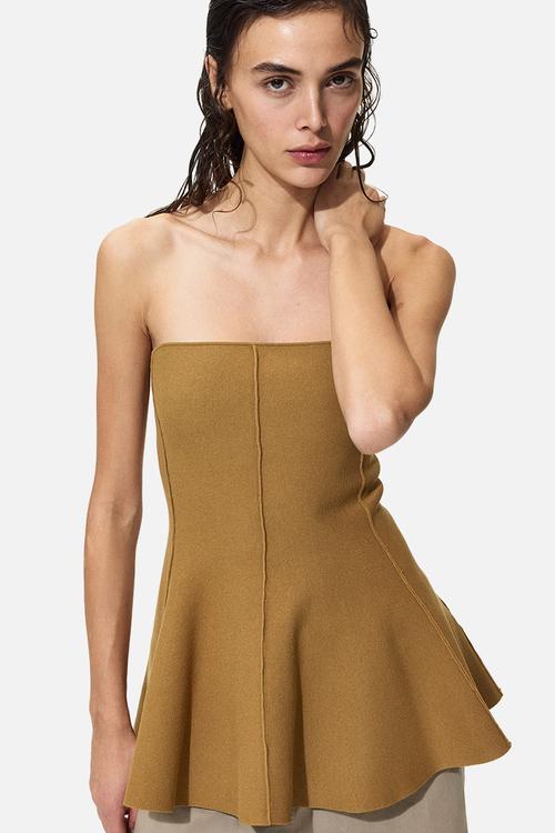 Peplum tube top - beige