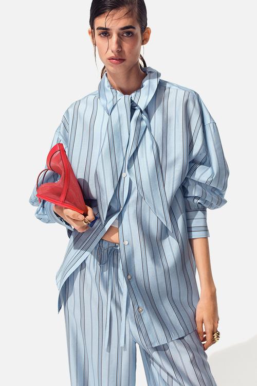 Oversized shirt - light blue/striped