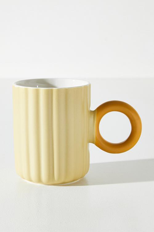 Stripe Relief Mug with Coloured Handle Single 370ml - Yellow 