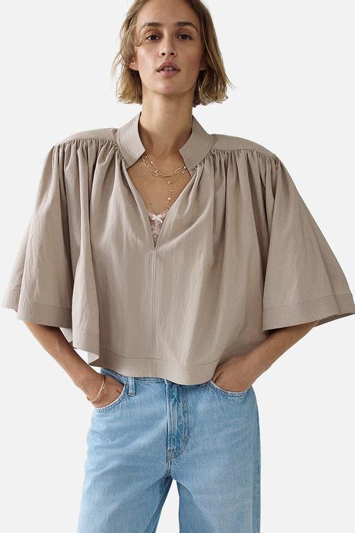 Shoulder-pad cape blouse - light dusty beige