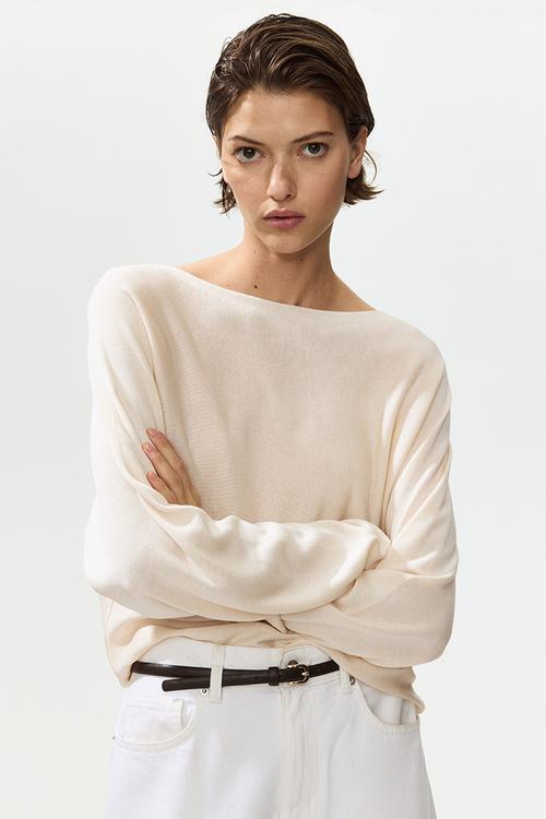 Boat-neck jumper - light beige