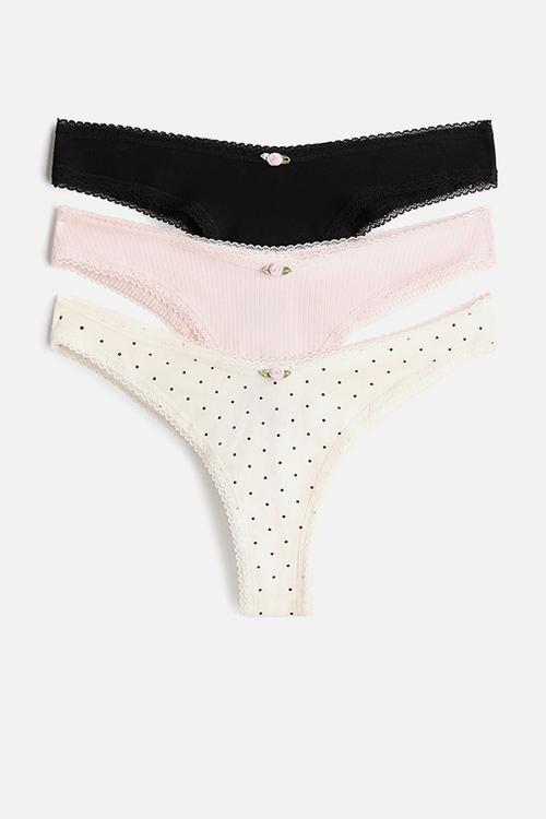 3 Pack cotton brazilian briefs - light pink/polka dot