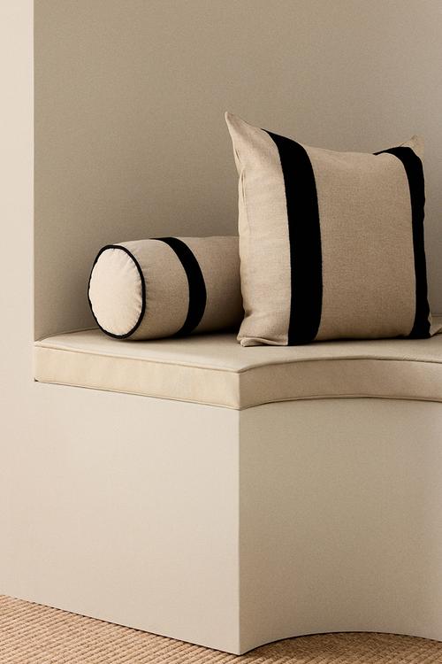 Linen-blend bolster - light beige/black