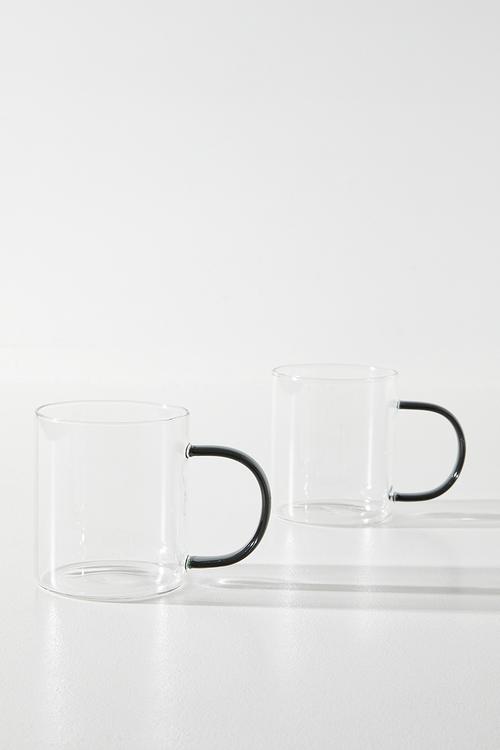Coffee Glass Mug with Blue C Handle - 2pcs  400ml